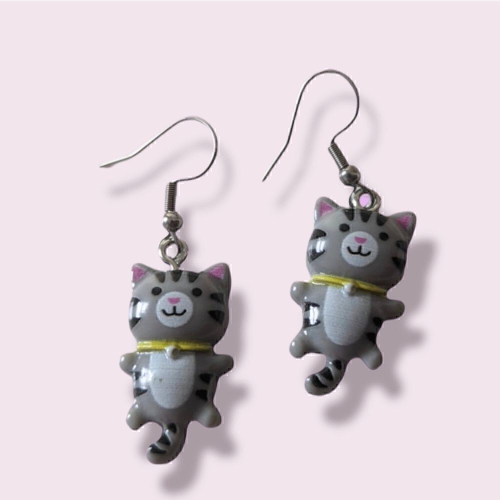 Cat Earrings Acrylic Cartoon Kitty Stainless Steel Hooks